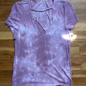 Short sleeve strappy front top